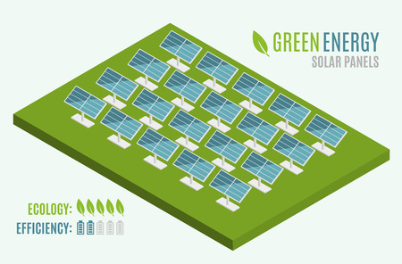 Blue Solar Panels. Flat 3d web isometric. Modern Alternative Eco Green Energy. Vector illustrationのイラスト素材