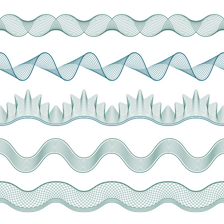 Set: Seamless Guilloche Borders for certificate or diploma, isolated. Vector illustration.のイラスト素材