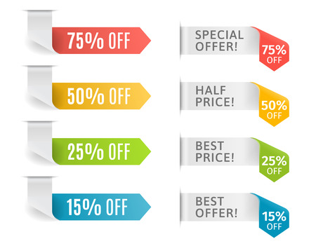 Colorful arrows with offer and price tags. Vector illustration.のイラスト素材
