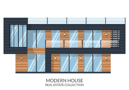 Modern house with big roof, real estate sign in flat style. Vector illustration.のイラスト素材