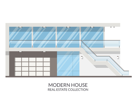 Modern summer house, real estate sign in flat style. Vector illustration.のイラスト素材