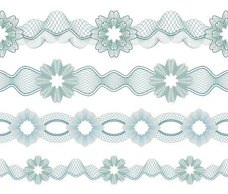 Set: Seamless Guilloche Borders for certificate or diploma, isolated. Vector illustration.のイラスト素材