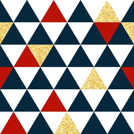 Abstract seamless pattern with triangles in red, gold and dark blueのイラスト素材