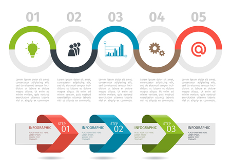 Colorful Infographic process chart and arrows with step up options. Vectorのイラスト素材
