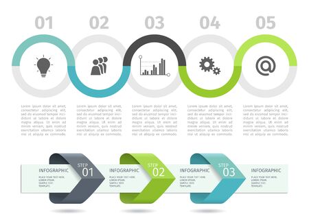 Infographic process chart and arrows with step up options. Vector templateのイラスト素材