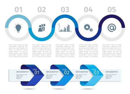 Blue Infographic process chart and arrows with step up options. Vector templateのイラスト素材