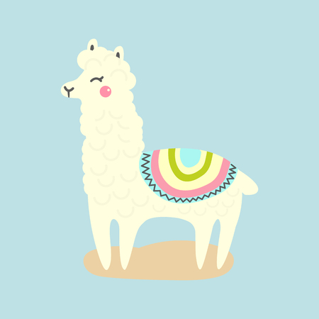 Vector cute llama or alpaca illustration. Funny animalのイラスト素材