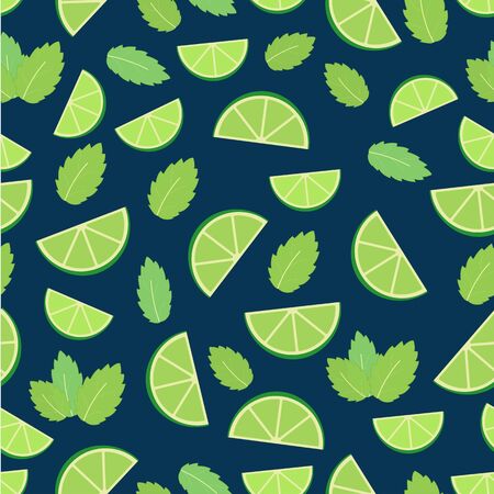 Mojito cocktail - seamless pattern of lime and mint leaves.のイラスト素材