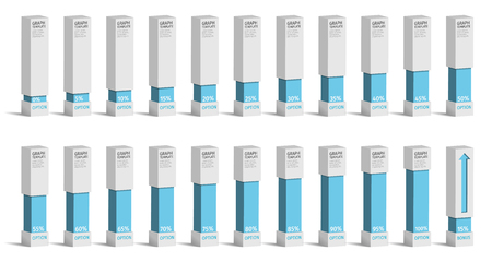 Set of blue percentage charts for infographics, 0 5 10 15 20 25 30 35 40 45 50 55 60 65 70 75 80 85 90 95 100 percent. Vector illustration.のイラスト素材