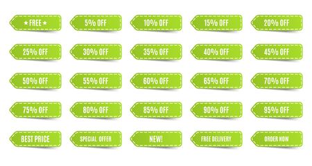 Isolated shopping tags set. Green discount labels.のイラスト素材