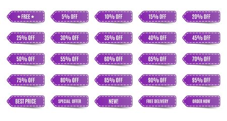 Isolated shopping tags set. Purple discount labels.のイラスト素材
