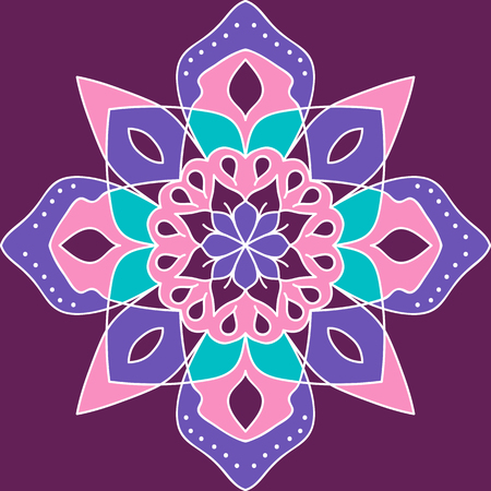 Bright Floral Round Pattern. Flourish Ethnic Mandala Ornament. Symmetric Ornate Tracery.のイラスト素材