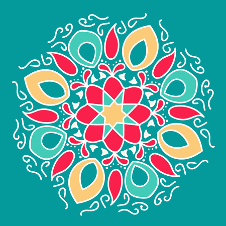 Bright Floral Round Pattern. Flourish Ethnic Mandala Ornament. Symmetric Ornate Tracery.の写真素材