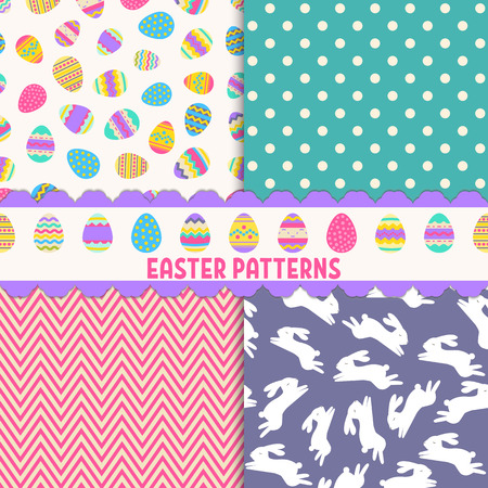 Easter set with seamless backgrounds. Vector illustrationのイラスト素材