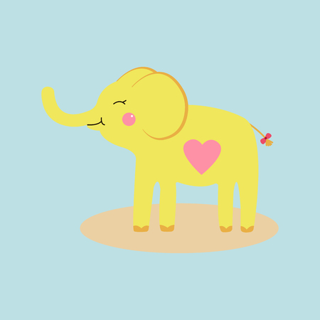 Cartoon vector illustration of happy, cute, yellow baby elephant with heartのイラスト素材