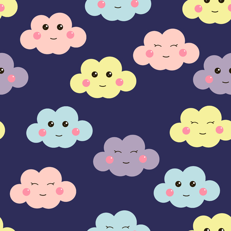 Cute seamless pattern with cute clouds. Design for kids. Vector illustrationのイラスト素材