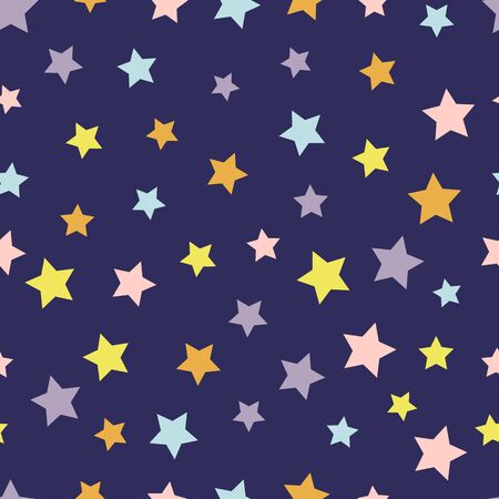 Seamless pattern with colorful stars on dark background. Vector illustrationのイラスト素材