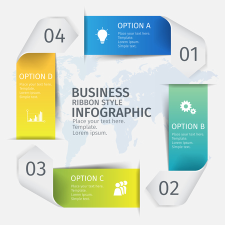Modern 3D ribbons in the form of a square for business infographics. Vector template with 5 steps, parts, options, stagesのイラスト素材