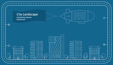 Thin line city landscape concept illustration. View of a big city. Flat design abstract vector background.のイラスト素材