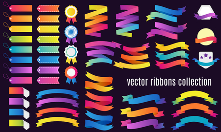 Set of Colorful Banners and ribbons on dark background. Vector design collectionのイラスト素材