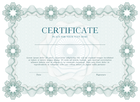 Green Guilloche certificate or diploma template background, modern isolated design. Vector illustrationのイラスト素材