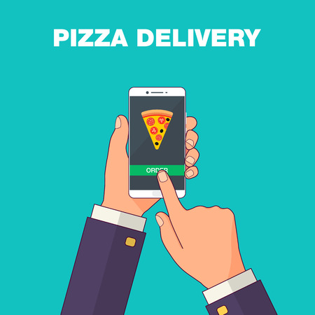 Online mobile pizza ordering concept. Vector illustrationのイラスト素材