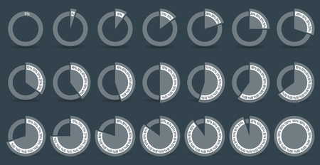 Set of circle percentage diagrams for infographics, 0 5 10 15 20 25 30 35 40 45 50 55 60 65 70 75 80 85 90 95 100 percent. Vector illustration.のイラスト素材