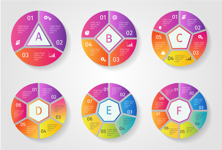 Colorful Vector circle arrows for infographic. Template for cycling diagram, graph, presentation and round chart. Business concept with 3 4 5 6 7 8 options, parts, steps or processesのイラスト素材