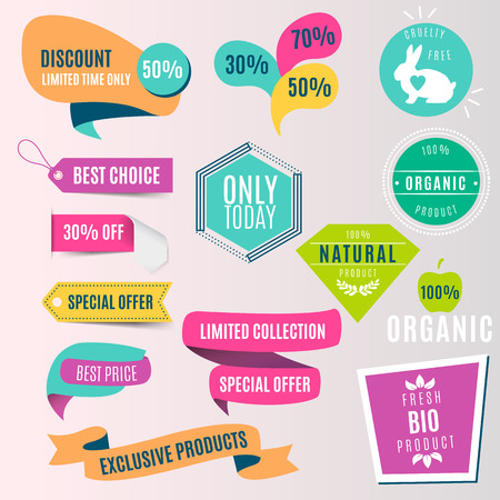 Collection of colorful sale tickets labels stamps stickers corners, tags for shops.のイラスト素材