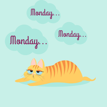 Tired orange cat with stripes. Boring monday. Vector illustrationのイラスト素材