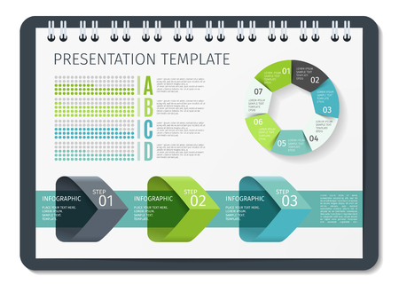 Horizontal Brochure or book or notepad with springs business infographic template. Template for presentation background, chart, graph. Vector illustration.のイラスト素材