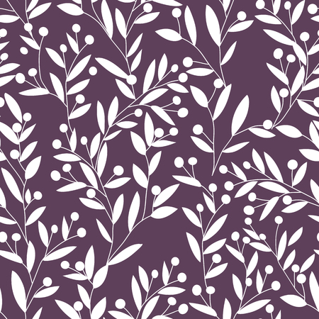 Seamless floral pattern. White leaves and berries on dark background for fabric and wallpaper. Vector illustrationの写真素材