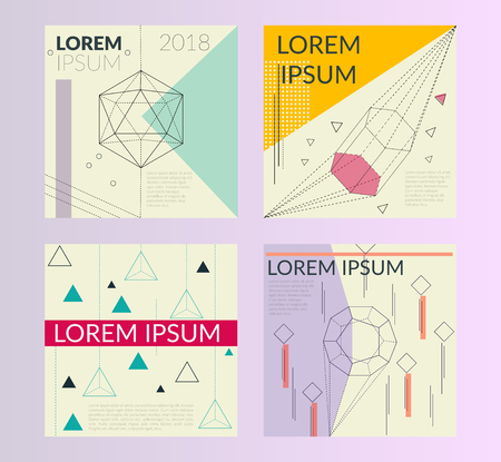 Vector trendy geometric posters. Modern set of abstract card, template, covers or layouts. Vector illustrationの写真素材