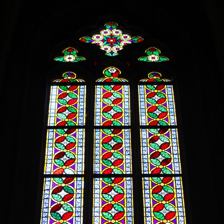 Stained glass windows of St. Vitus in Prague, Czech Republicの写真素材
