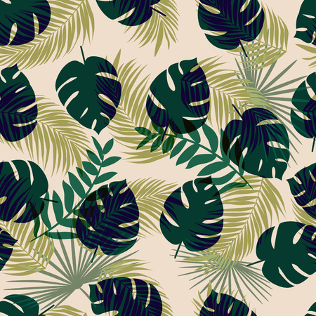 Vector seamless tropical leaves pattern.のイラスト素材