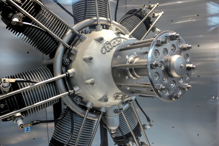 Czech Republic, Prague - September 23, 2017: Vintage airplane engine without a propeller close up