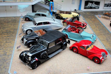 Prague, Czech Republic - September 23, 2017: National technical museum, a collection of vintage automobiles. The transportation history exhibitのeditorial素材