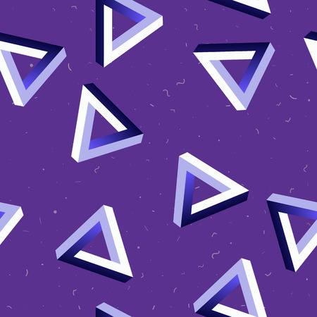 Seamless pattern with Penrose Triangles. Optical illusion neon colors in Memphis style. Vector illustrationのイラスト素材