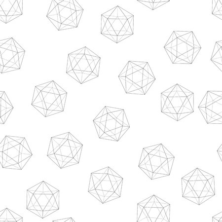 Geometric seamless pattern. Abstract vector background. Icosahedron black and white backgroundのイラスト素材