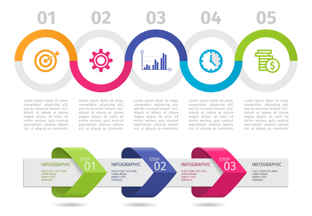 Colorful Infographic process chart and arrows with step up options. Vectorのイラスト素材