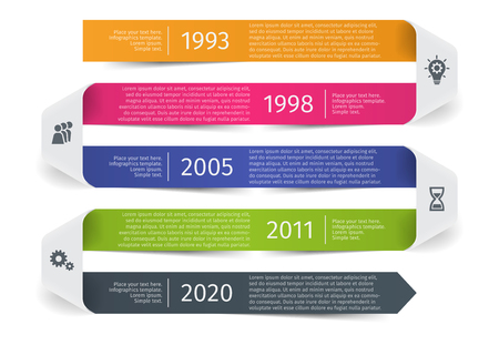 Modern colorful template business concept timeline ribbon arrow. Infographics layout with 5 steps, parts, options, stages, for presentation.のイラスト素材
