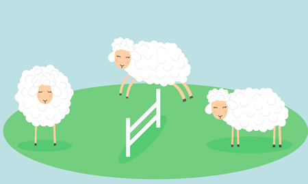 Counting Sheep Jumping Over the Fence. Insomniaのイラスト素材