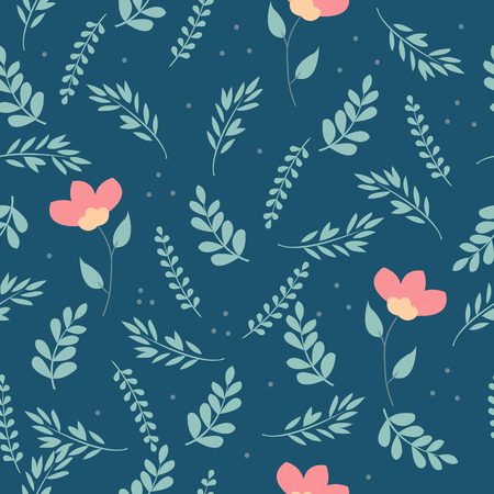 Flower seamless pattern. Field herbs textile print decoration dark blue background fashion traditional vector illustration vintageのイラスト素材