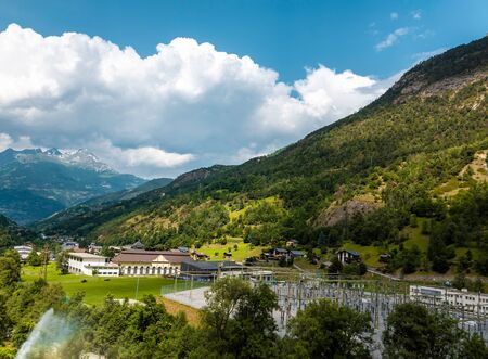 Great view of alpine hill. Green mountain landscape. Picturesque and gorgeous scene. Switzerland.の写真素材