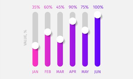 Modern colorful purple and blue gradient 3d growth chart, graph. Template for vertical diagram,...