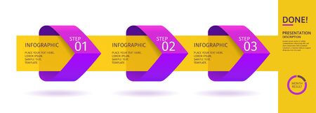 Infographic arrows with 3 step up options. Vector template in cold purple and plue gradient design styleのイラスト素材