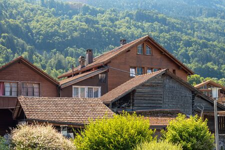 Chalet houses in a small swiss commune, non-tourist placeの写真素材