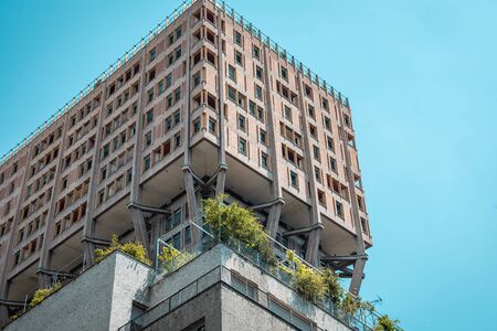 Modern environment and architecture concepts. Plants on the balconies.