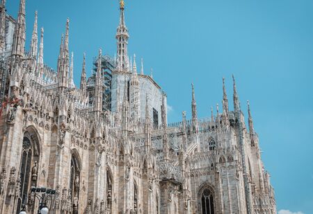 Milan Cathedral is the cathedral church of Milan in Lombardy, northern Italy. Restoration of a historic building.の写真素材