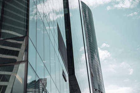 Skyscraper in a finance district, urban city architecture.